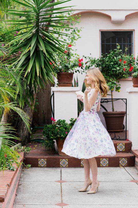 Miss USA 2011 Alyssa Campanella of The A List blog wears Chi Chi London floral dress for weddings