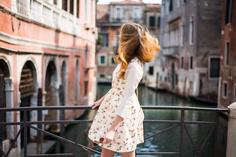 Miss USA 2011 Alyssa Campanella from The A List blog wearing a RED Valentino daisy faille dress in Venice, Italy