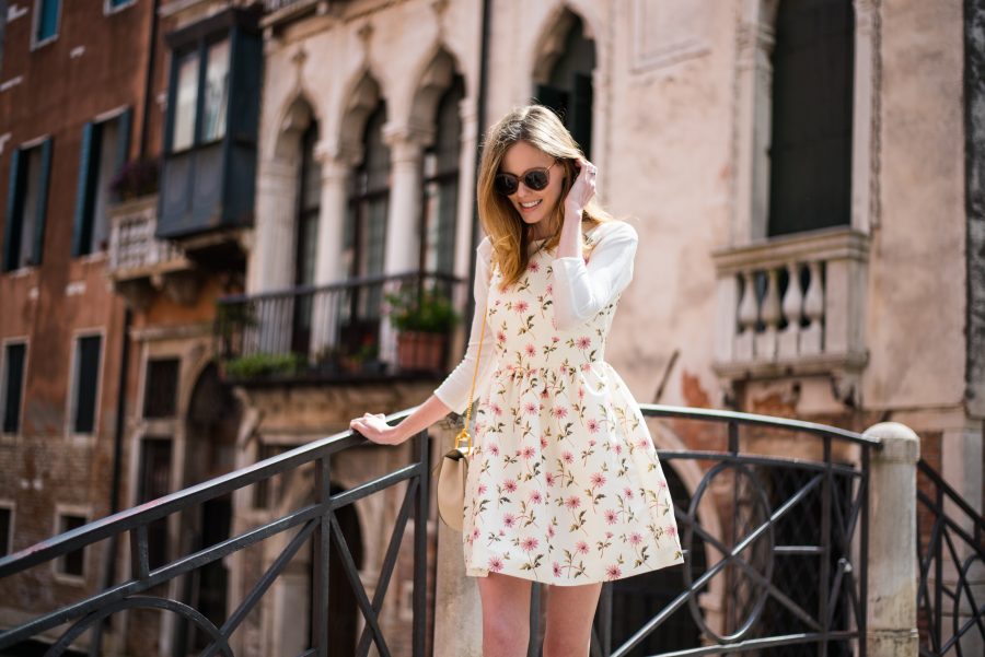 Miss USA 2011 Alyssa Campanella from The A List blog wearing a RED Valentino daisy faille dress in Venice, Italy