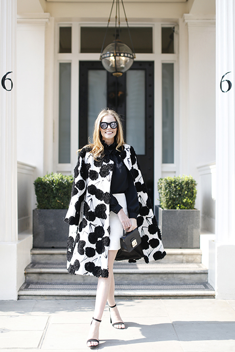 Miss USA 2011 Alyssa Campanella of The A List blog wearing Milly by Michelle Smith couture coat in London for LFW