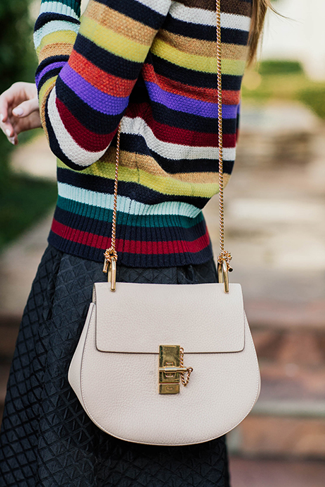 Miss USA 2011 Alyssa Campanella of The A List blog wearing JCrew Striped Sweater and Chloe Drew bag in Cement Pink
