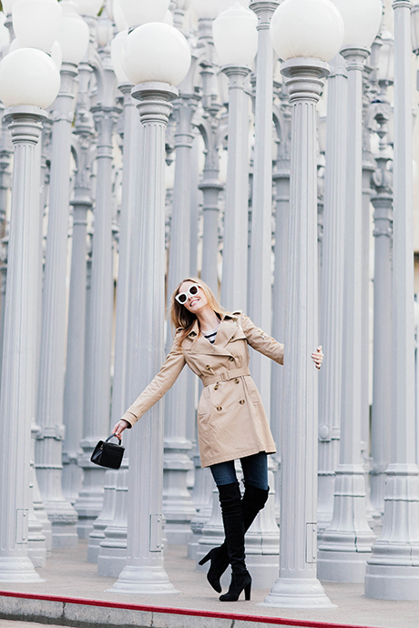 Miss USA 2011 Alyssa Campanella of The A List blog wearing REDValentino Dazzling Birds Trench Coat in Los Angeles 