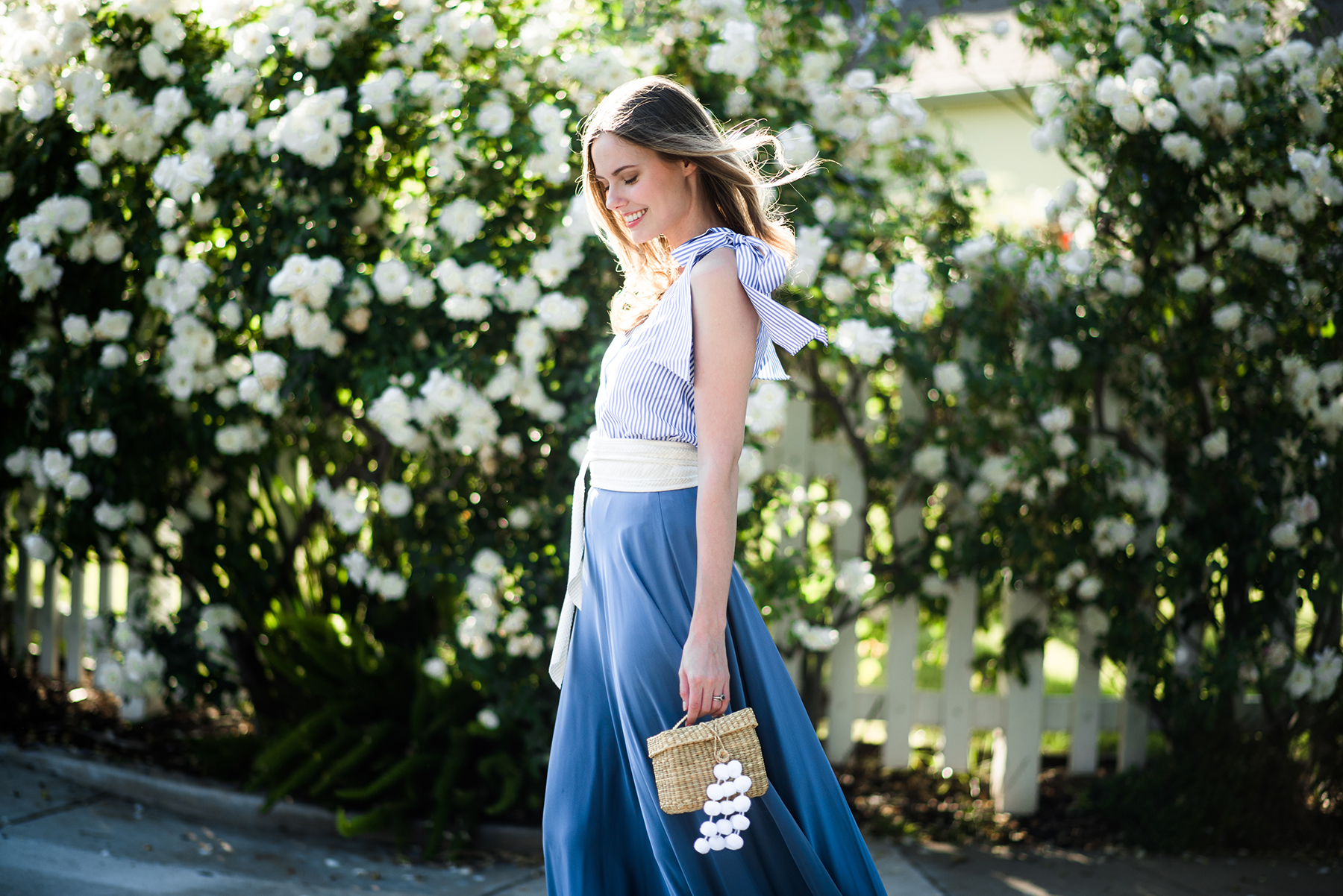 Alyssa Campanella The A List Defining My Style // Milly silk skirt, JOA sleeveless top, Nannacay Baby Roge Bag