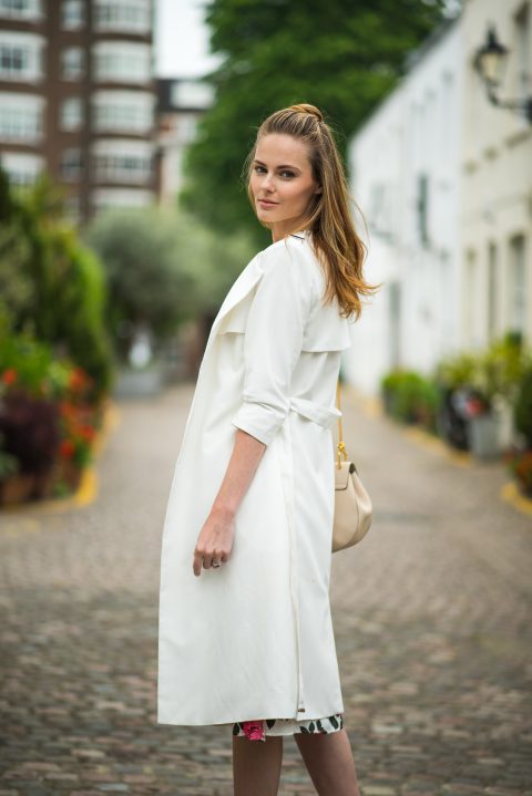 Miss Usa 2011 Alyssa Campanella of The A List blog stays is wearing the Paula Ted Baker Trench Coat in London