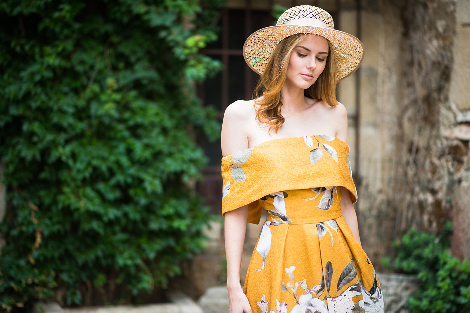 Miss USA 2011 Alyssa Campanella of The A List blog wears an ASOS premium bardot dress in Càceres, Spain