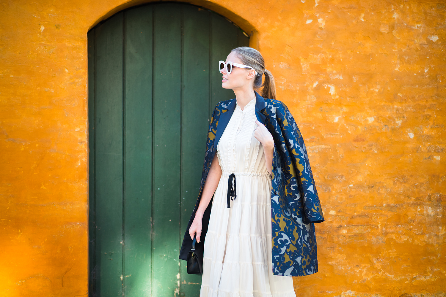 Miss USA 2011 Alyssa Campanella of the A List blog wearing Lafayette 148 New York Guenever Baroque Jacquard Coat in Copenhagen