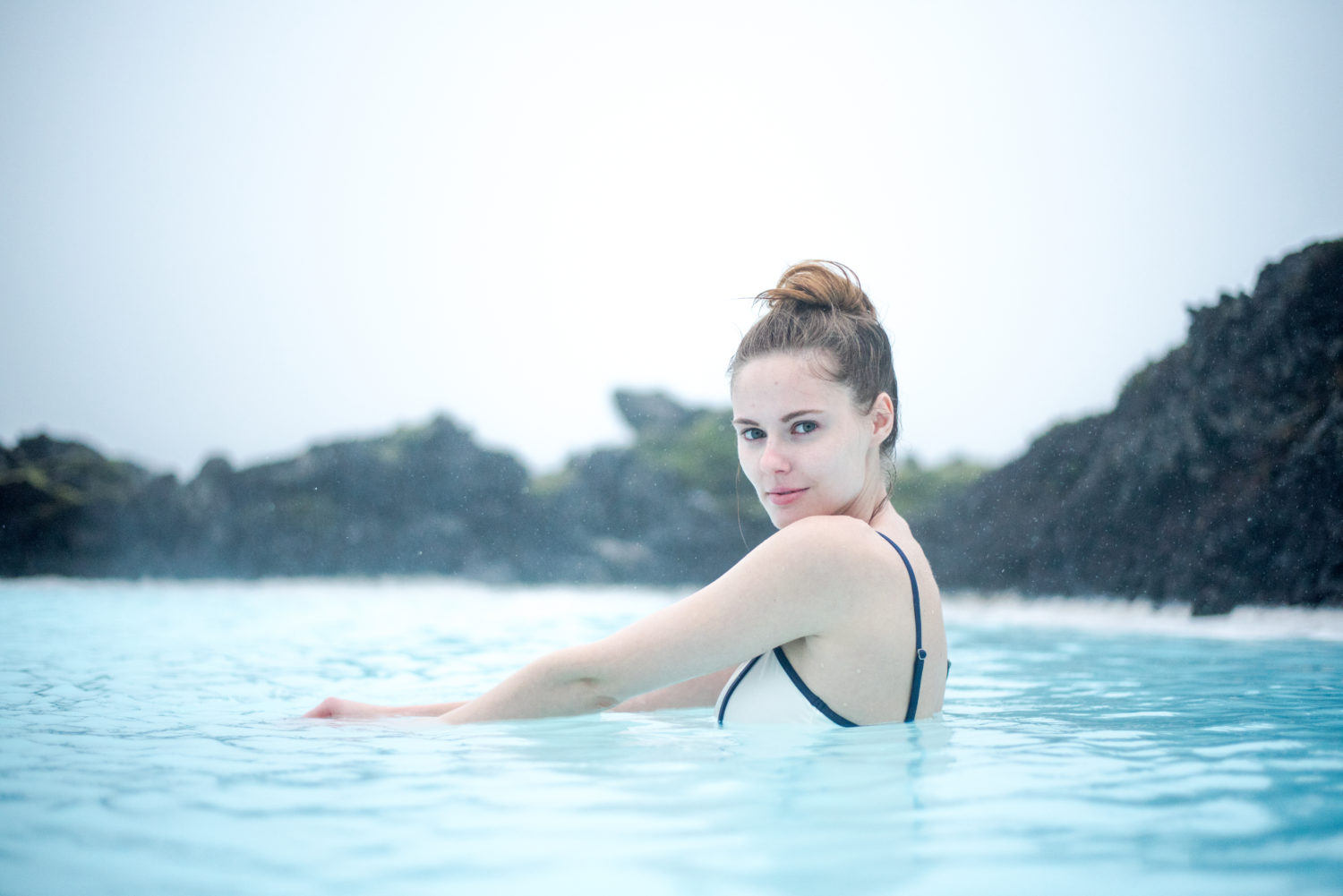 Miss USA 2011 Alyssa Campanella of The A List blog wearing Solid and Striped Lexi suit at the Blue Lagoon in Iceland