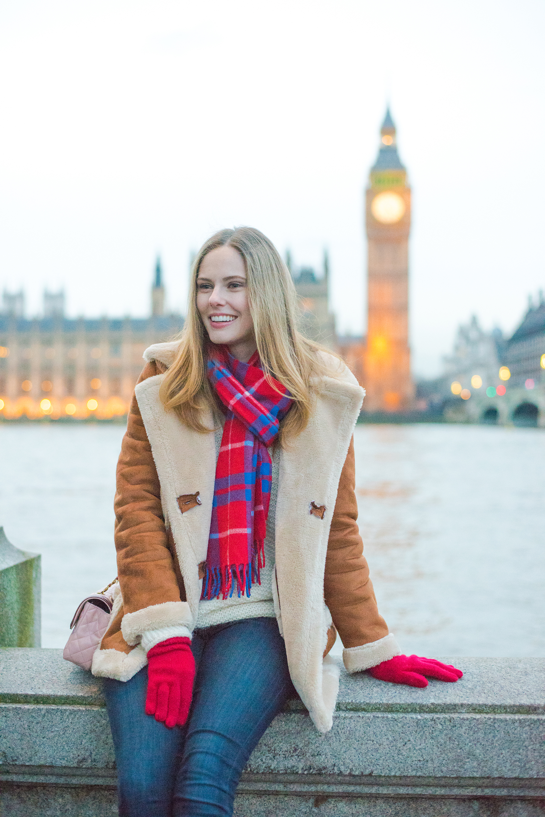 Miss USA 2011 Alyssa Campanella of The A List blog wearing Topshop Faux Shearling Coat at Big Ben in London