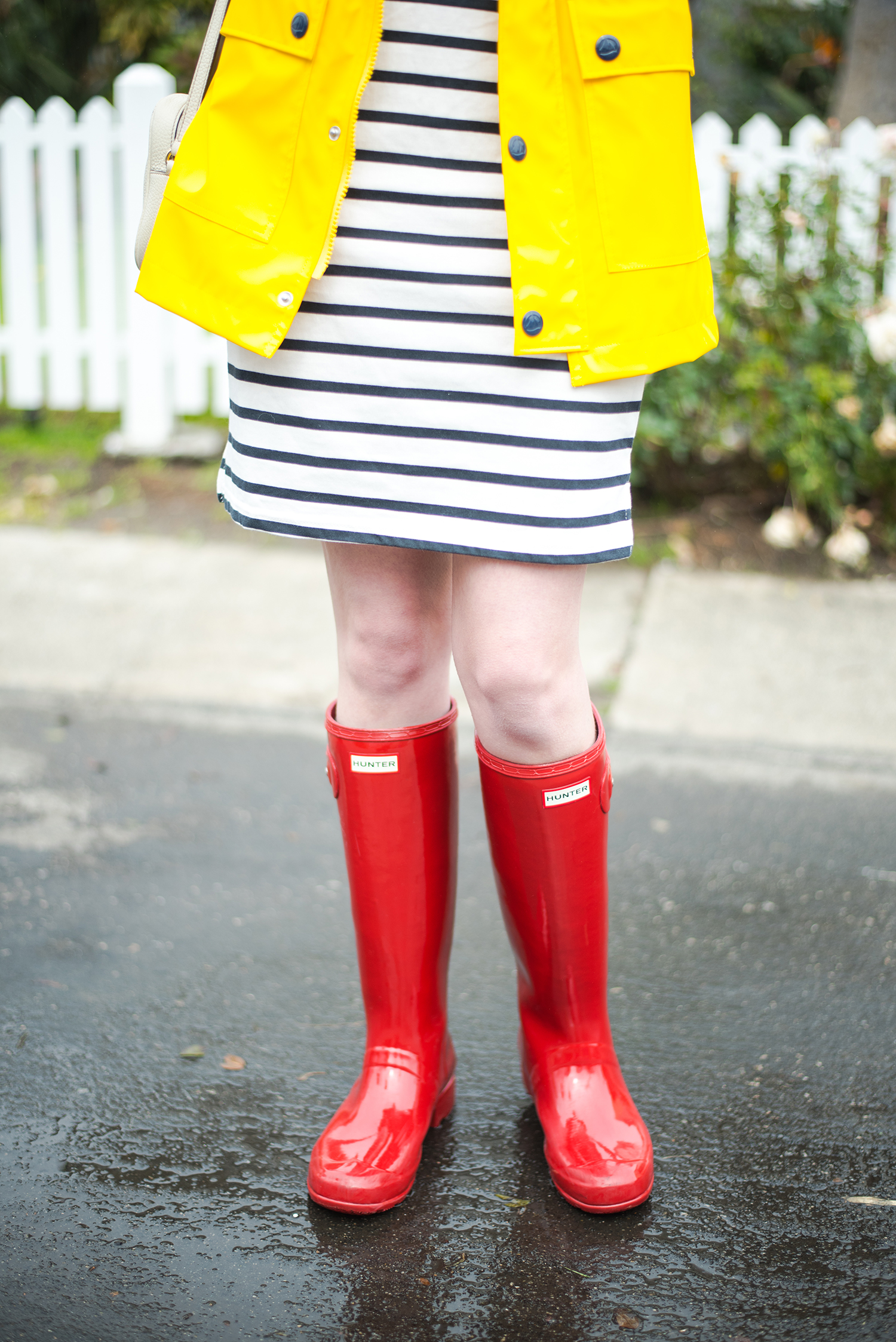 Miss USA 2011 Alyssa Campanella of The A List blog wearing Petit Bateau Rain Coat and Hunter red rain boots