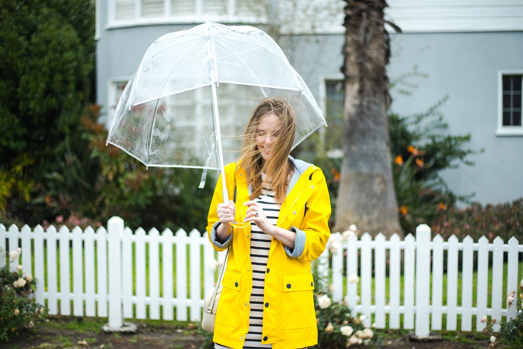 Miss USA 2011 Alyssa Campanella of The A List blog wearing Petit Bateau Rain Coat