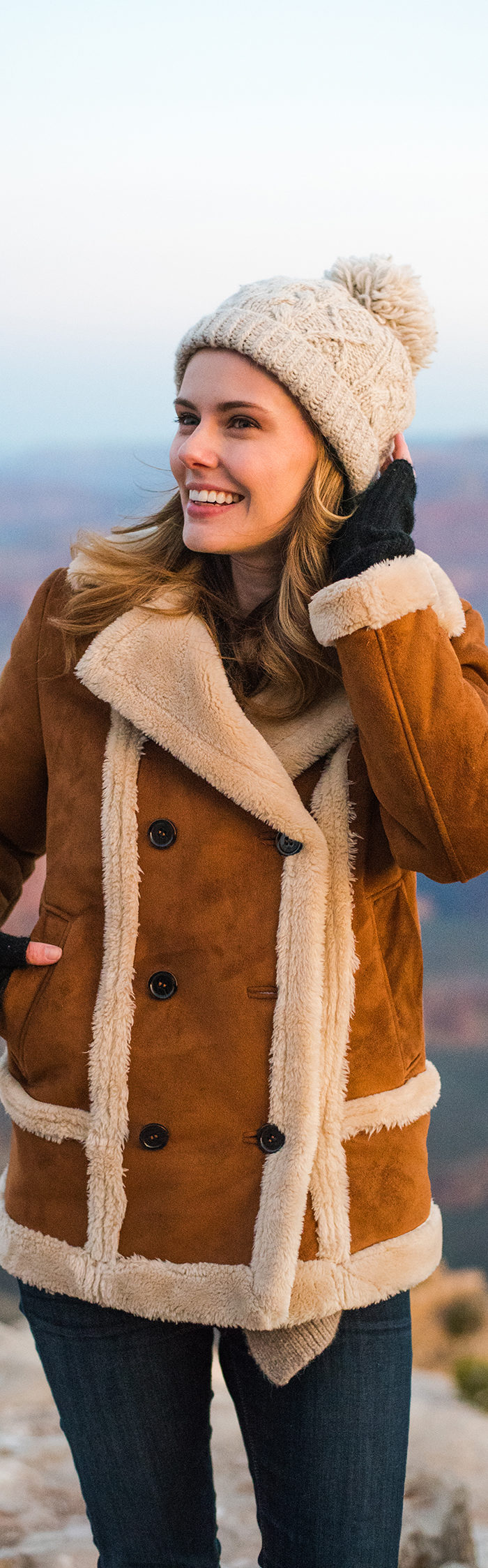 Miss USA 2011 Alyssa Campanella of The A List blog visits the Grand Canyon in Arizona wearing Topshop faux shearling coat