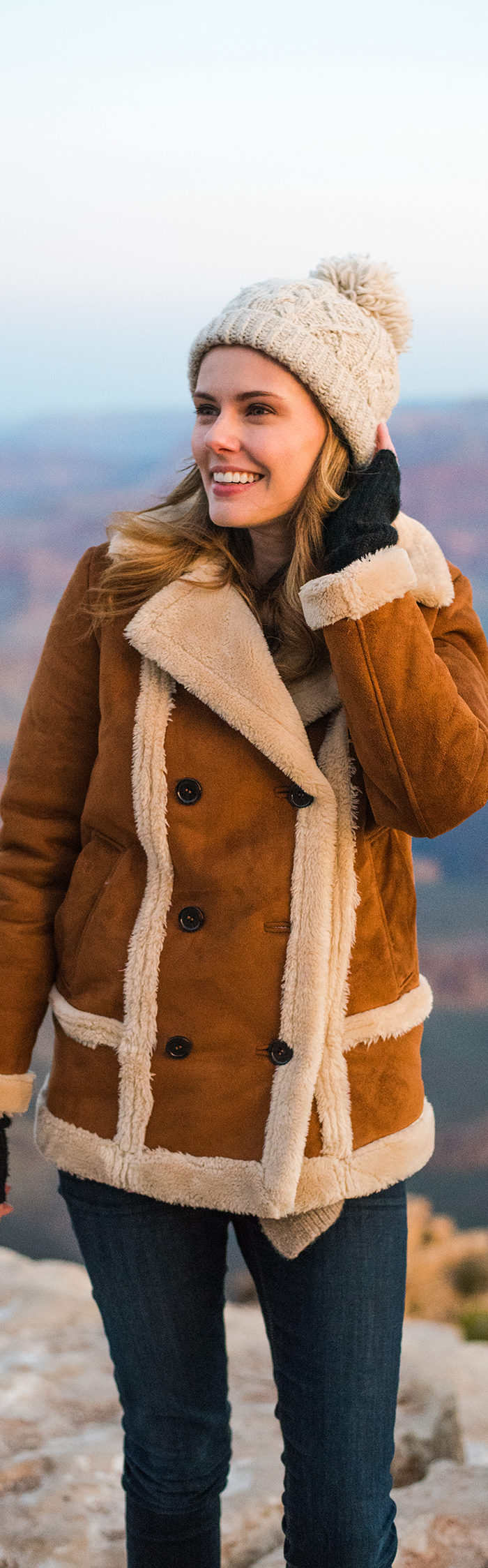 Miss USA 2011 Alyssa Campanella of The A List blog visits the Grand Canyon in Arizona wearing Topshop faux shearling coat