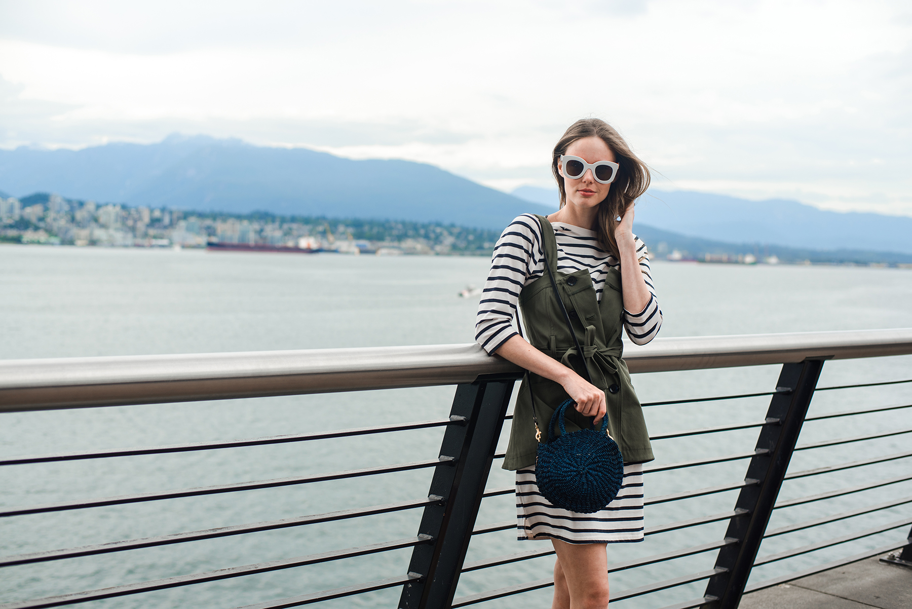 Alyssa Campanella The A List blog wearing Marissa Webb Trench Vest and Clare V Alice tote in downtown Vancouver