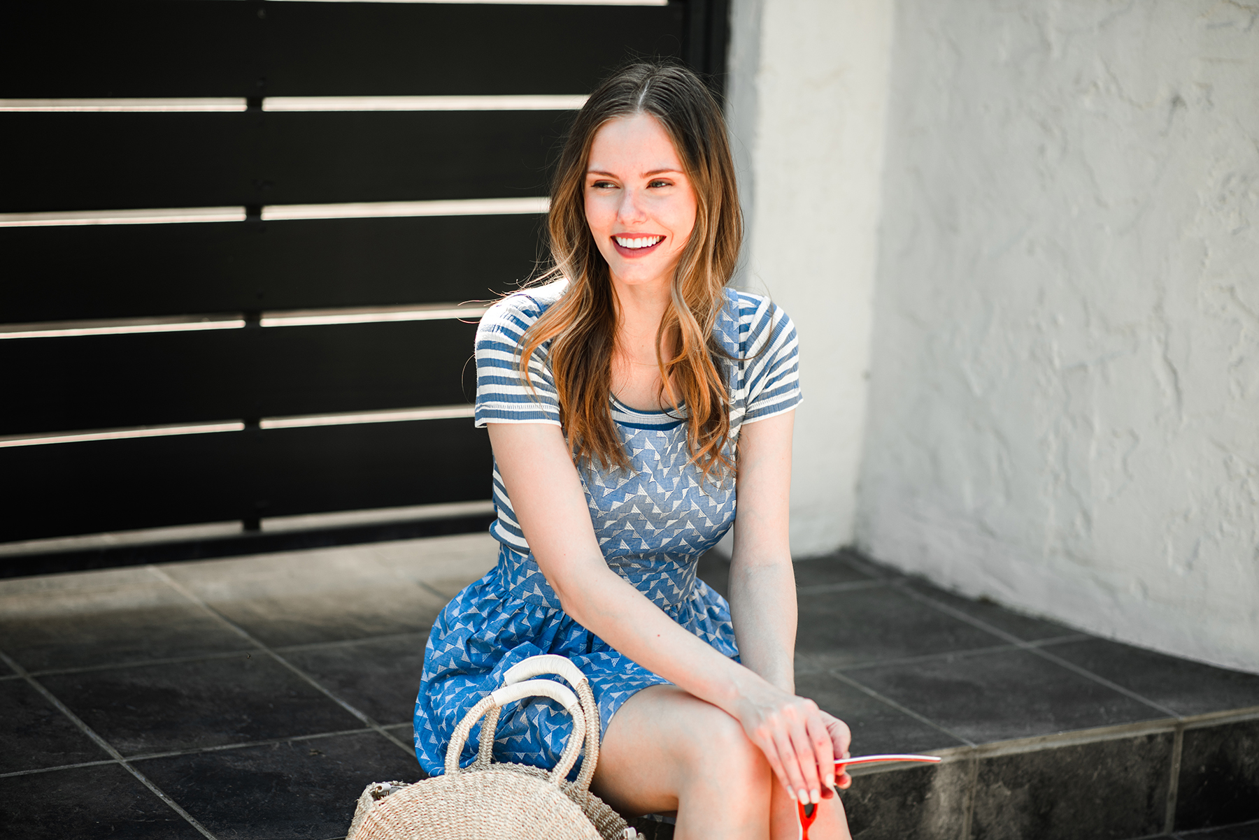 Alyssa Campanella of The A List blog wearing Related Scout dress and Clare V alice bag and Castaner Carina wedges