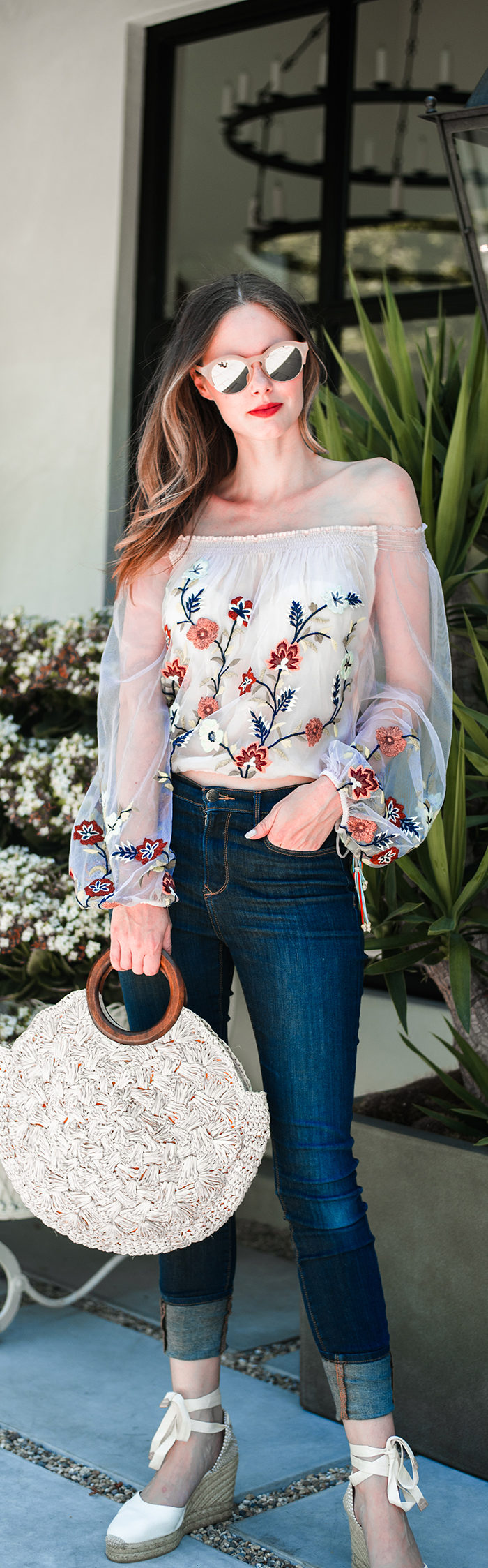 Alyssa Campanella The A List blog first date looks wearing Rococo Sand top and Kayu Coco bag and Castaner Carina wedges
