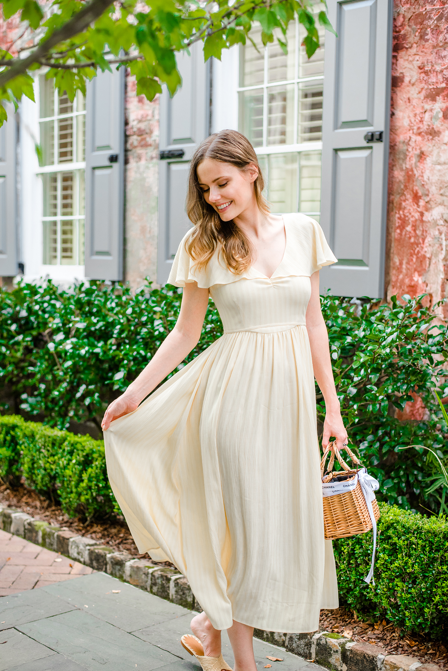 Alyssa Campanella of The A List blog visits Zero George in Charleston wearing Christy Dawn Monarch dress