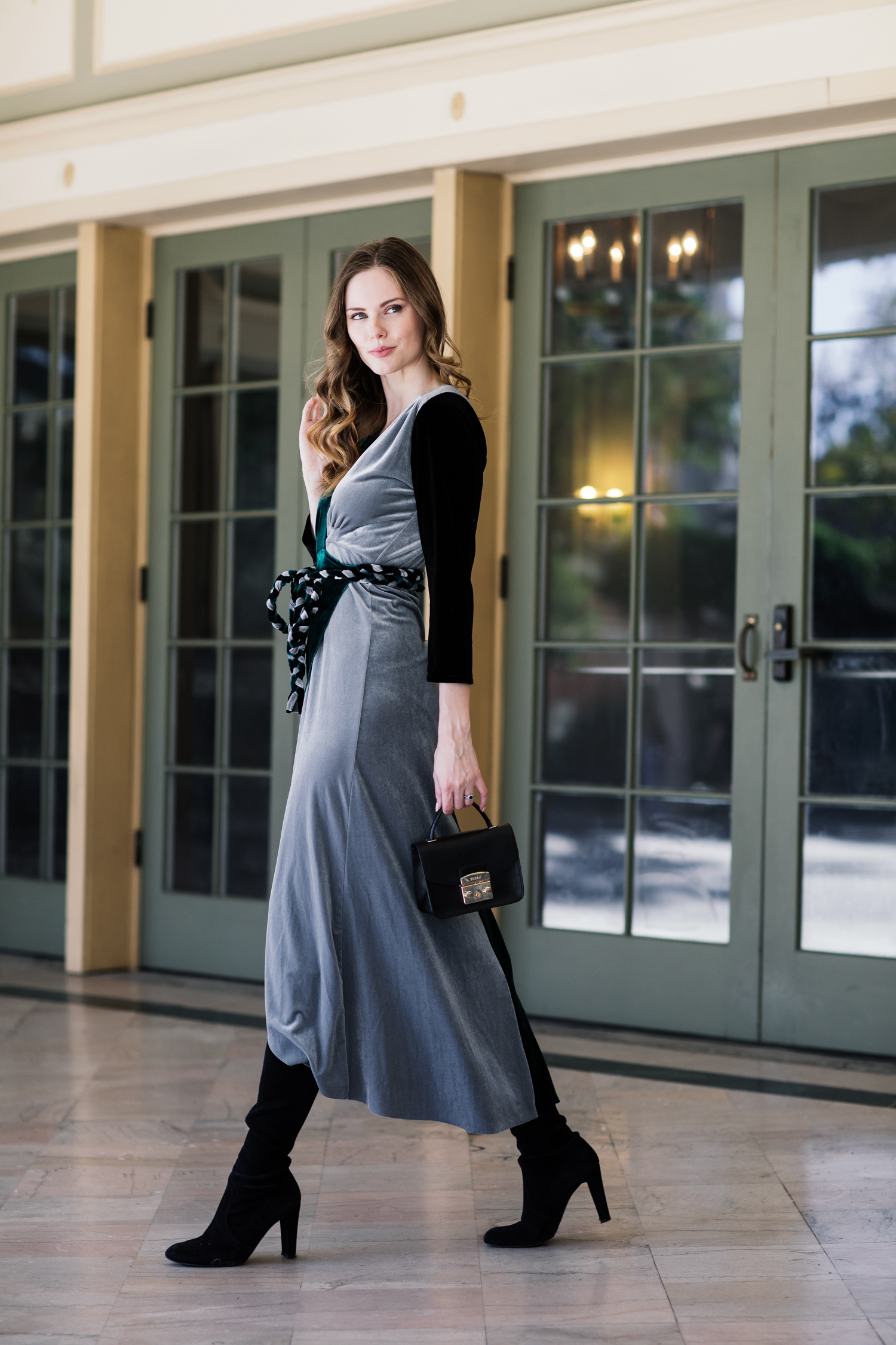Alyssa Campanella of The A List blog wears Misa Los Angeles Paloma velvet dress for date night