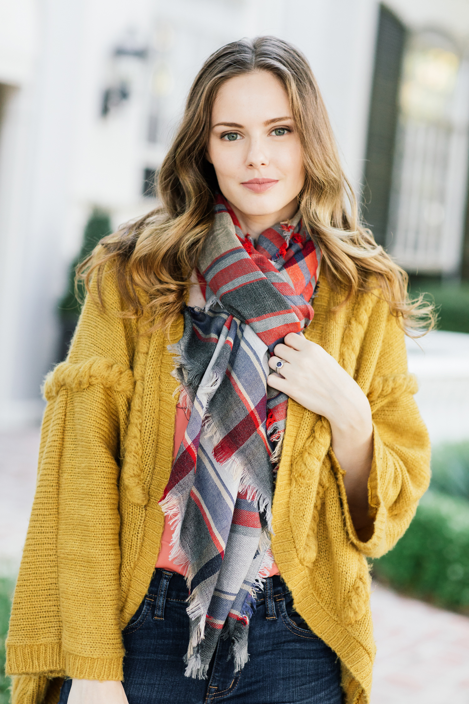 Alyssa Campanella of The A List blog wearing a cozy yellow cardigan for fall