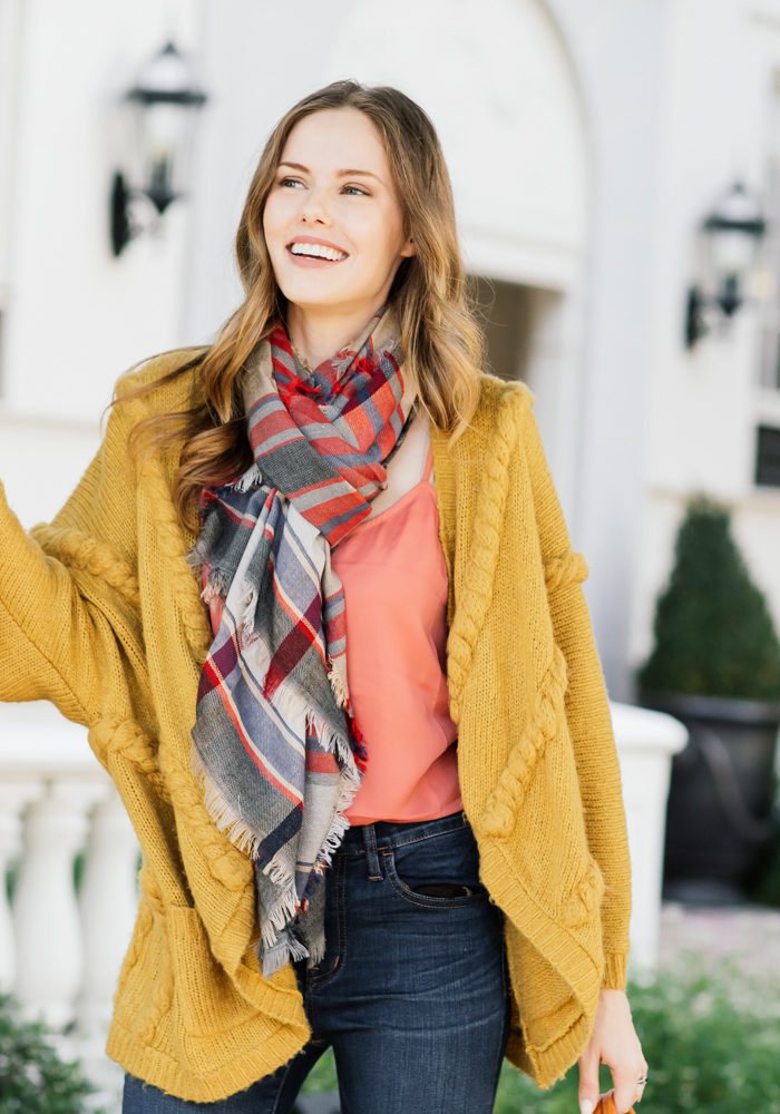 Alyssa Campanella of The A List blog wearing a cozy yellow cardigan for fall