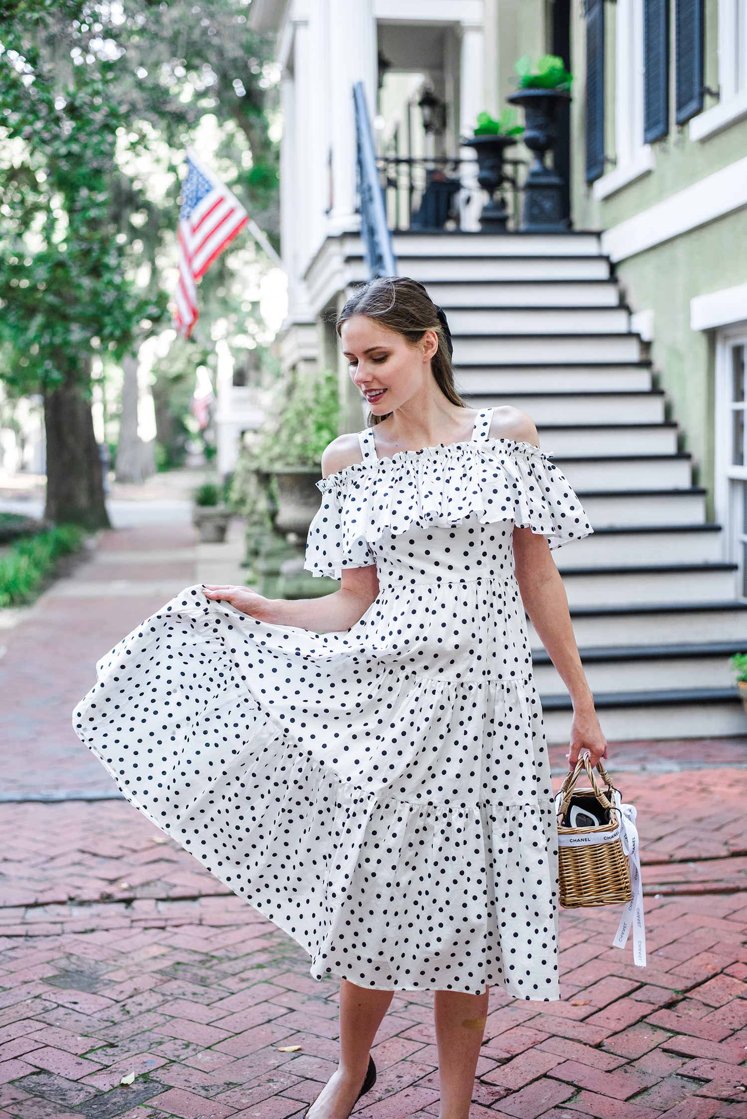 Alyssa Campanella of The A List blog visits Savannah, Georgia wearing Stylekeepers Girl Next Door polka dot dress