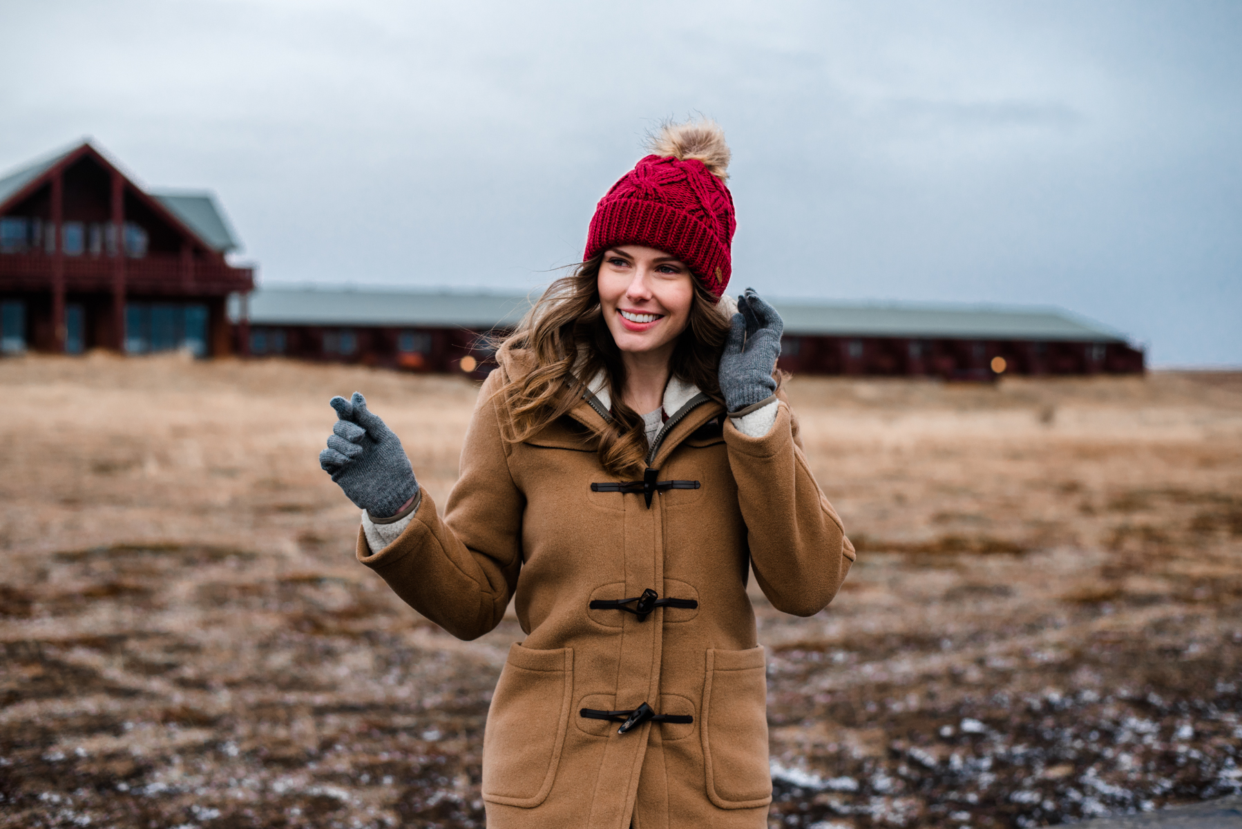 Alyssa Campanella of The A List blog visits Hotel Rangá in South Iceland wearing Gloverall slim fit duffle coat, Patagonia retro fleece jacket, and Frye Samantha hiker boots.