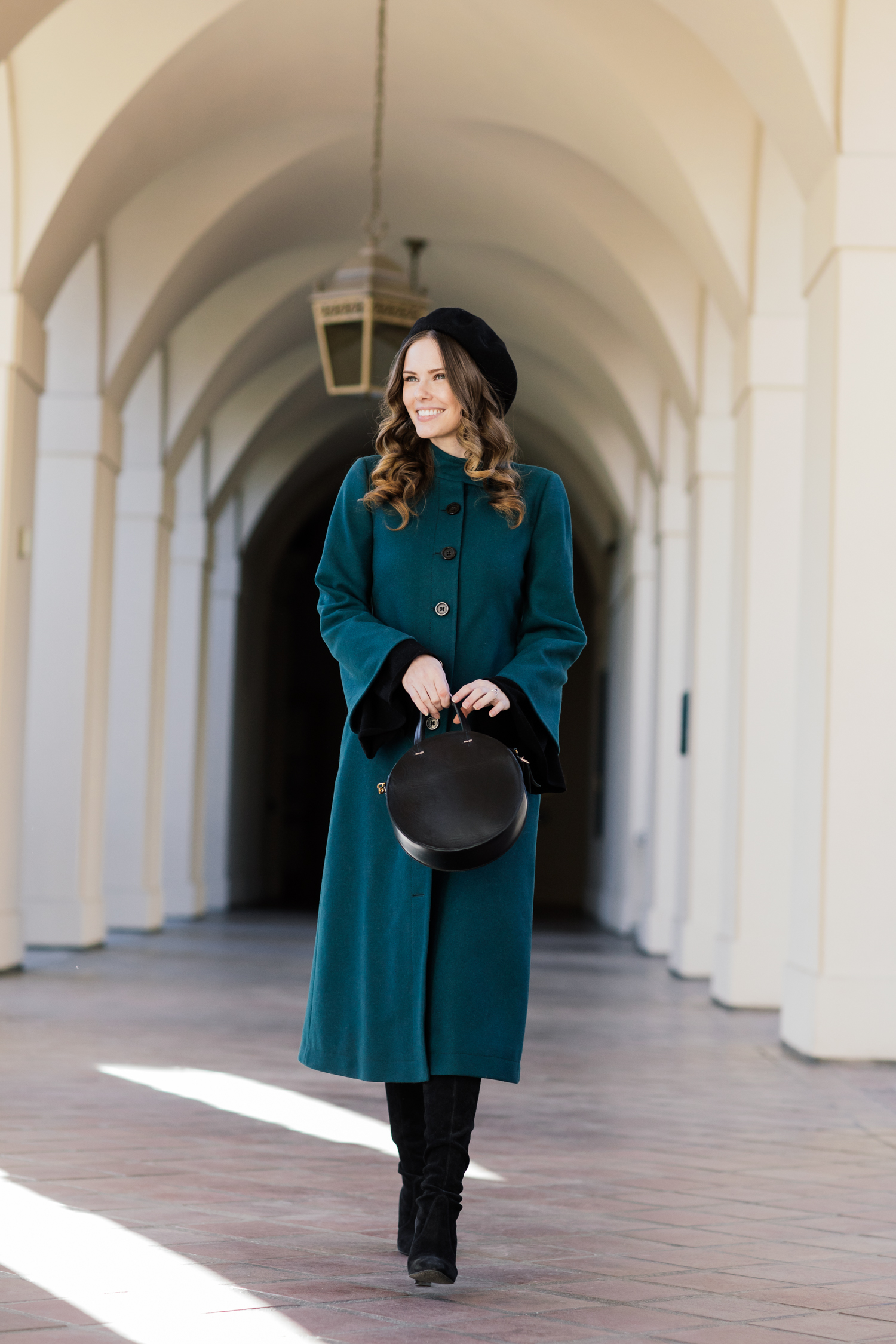 Alyssa Campanella of The A List blog channels her inner duchess wearing Frilly Audrey Coat and Clare V Alistair bag