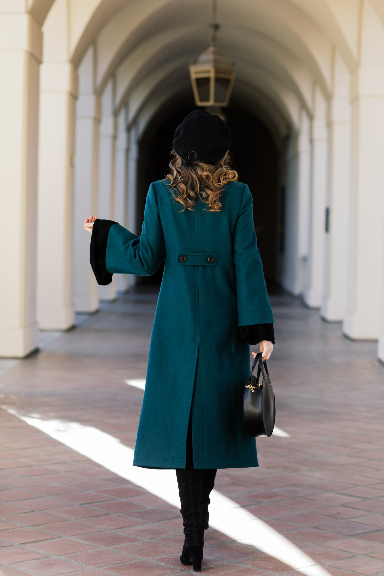 Alyssa Campanella of The A List blog channels her inner duchess wearing Frilly Audrey Coat and Clare V Alistair bag