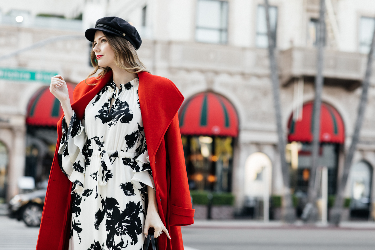 Alyssa Campanella of The A List blog shares her favorite winter feminine style wearing Misa Los Angeles Juliette dress and Yumi Kim Undercover Coat