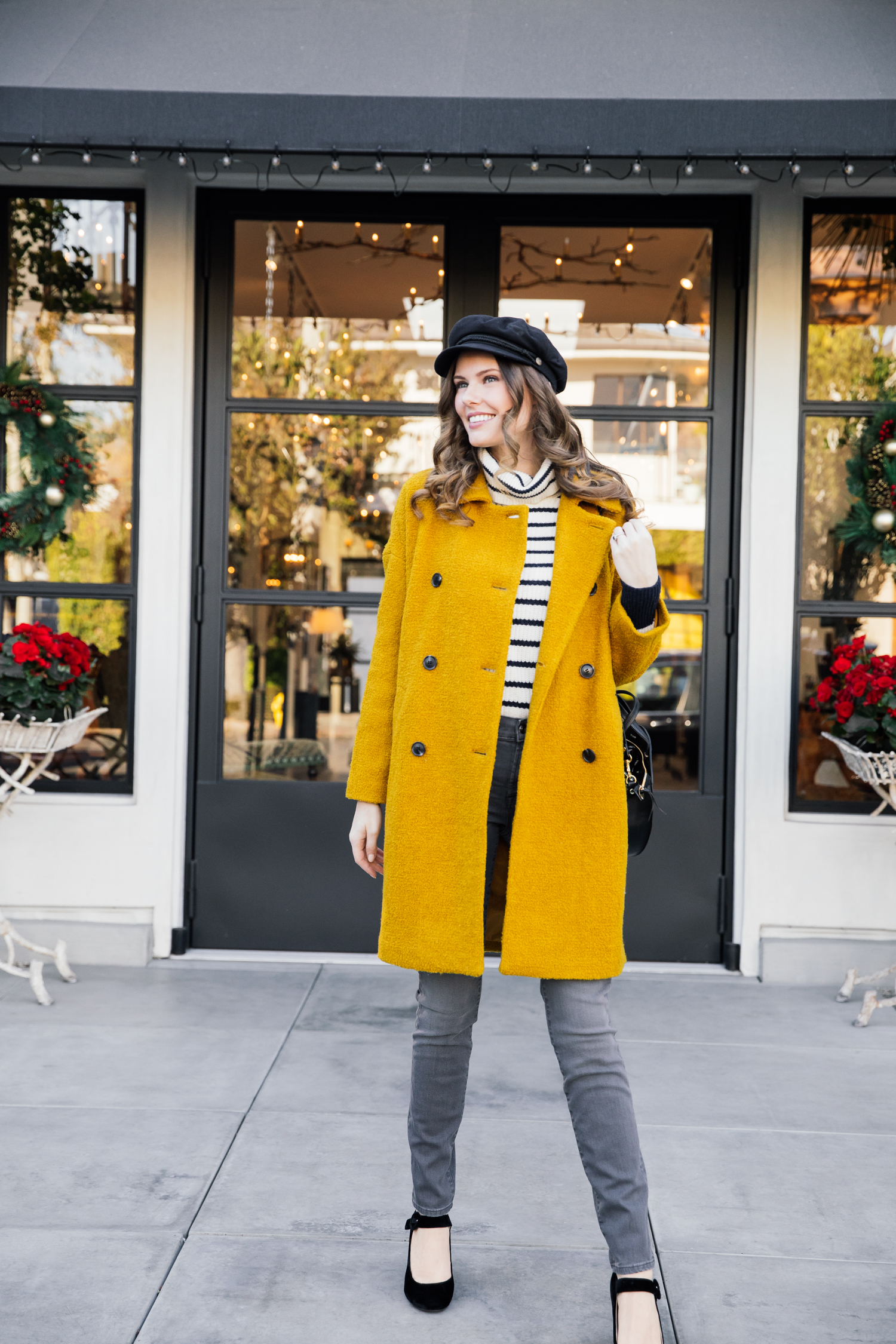 Alyssa Campanella of The A List blog shares her goals for 2018 wearing Madewell Double Breasted Coat and Clare V Alistair bag