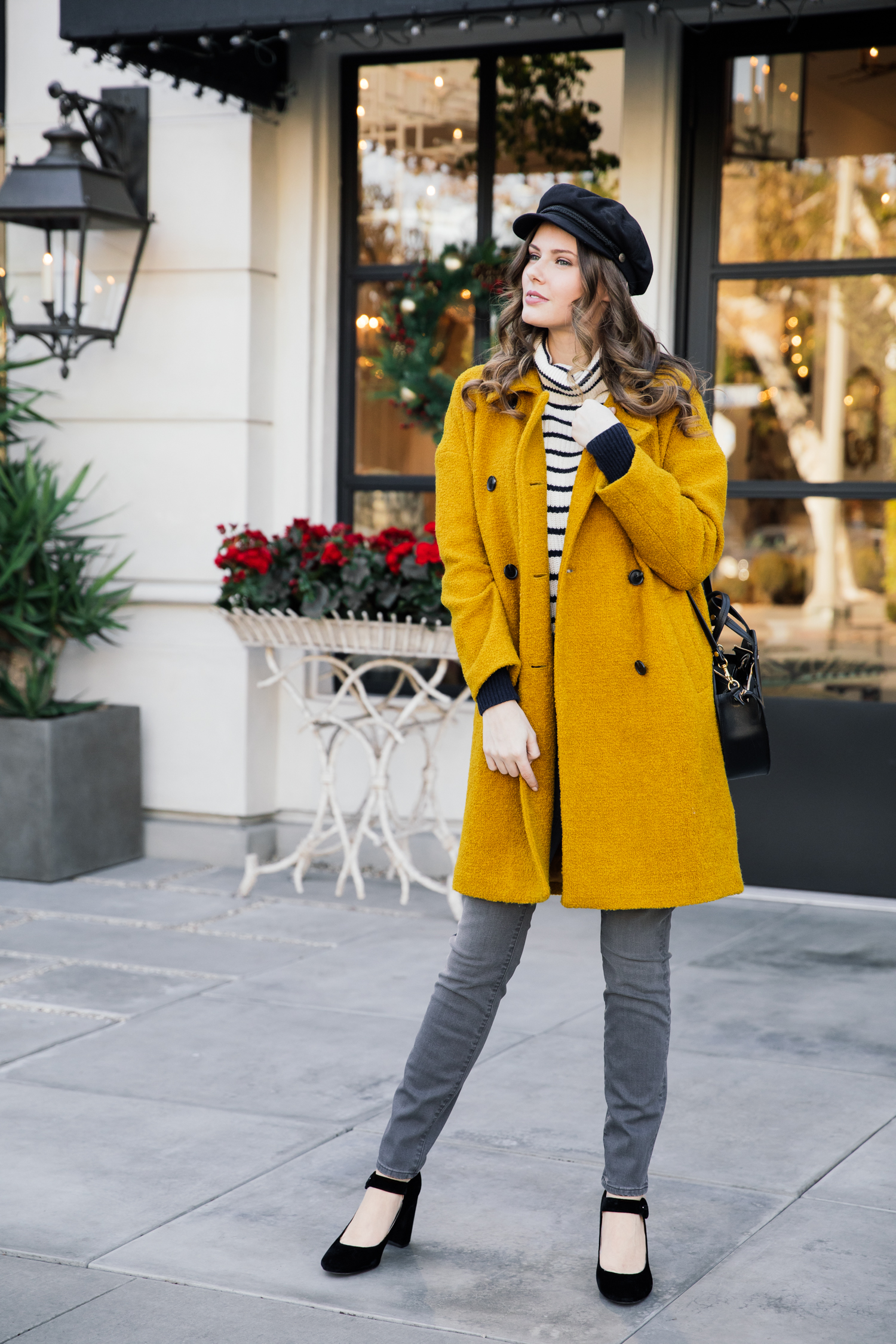 Alyssa Campanella of The A List blog shares her goals for 2018 wearing Madewell Double Breasted Coat and Clare V Alistair bag
