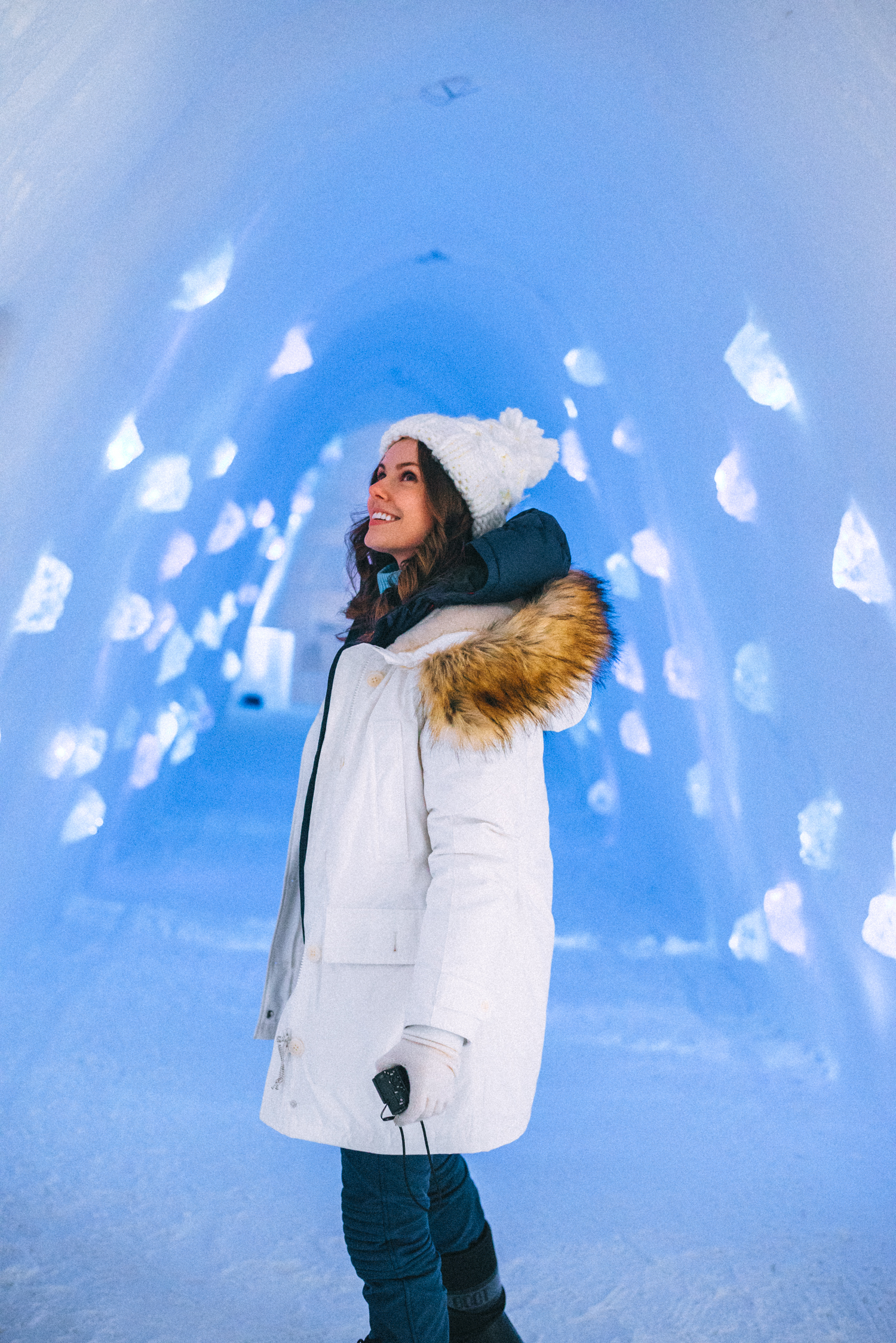 Alyssa Campanella of The A List blog visits the Game of Thrones ice hotel in Finland wearing Perfect Moment