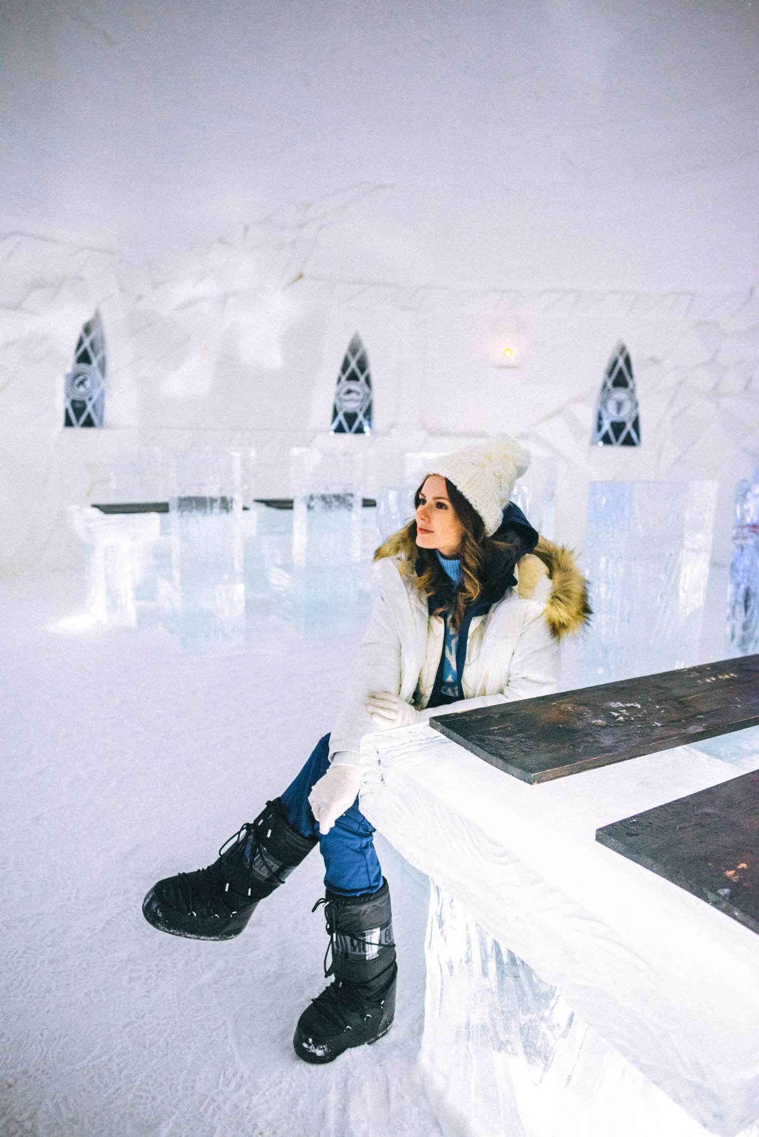 Alyssa Campanella of The A List blog visits the Game of Thrones ice hotel in Finland wearing Perfect Moment