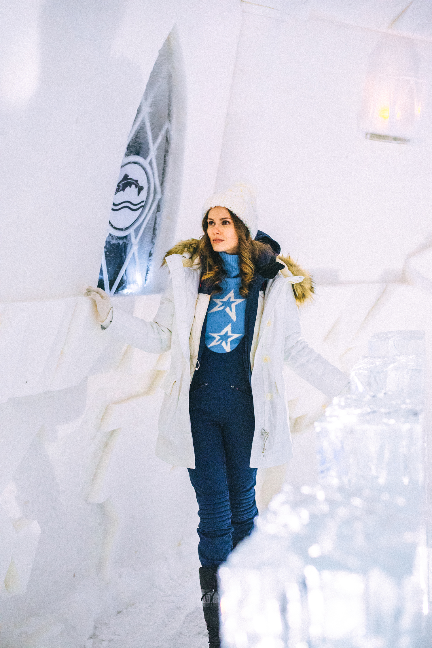 Alyssa Campanella of The A List blog visits the Game of Thrones ice hotel in Finland wearing Perfect Moment ski wear