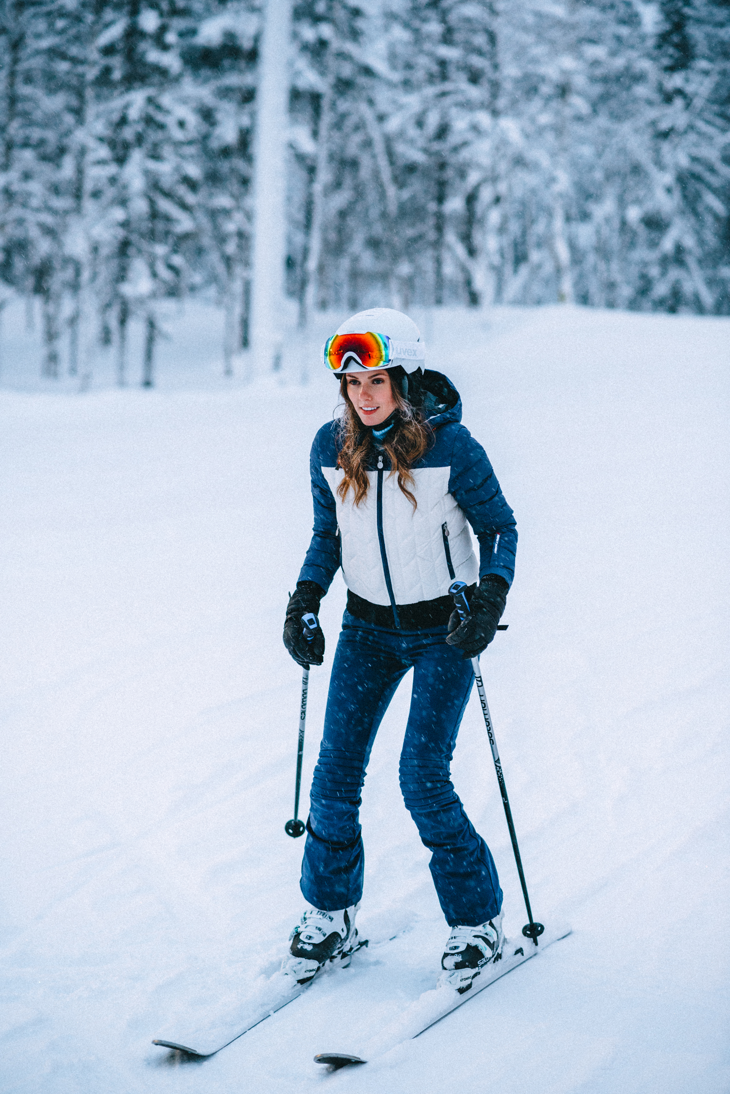 Alyssa Campanella of The A List blog goes skiing in Levi, Finland wearing Perfect Moment Cordon Jacket and Isola suspenders