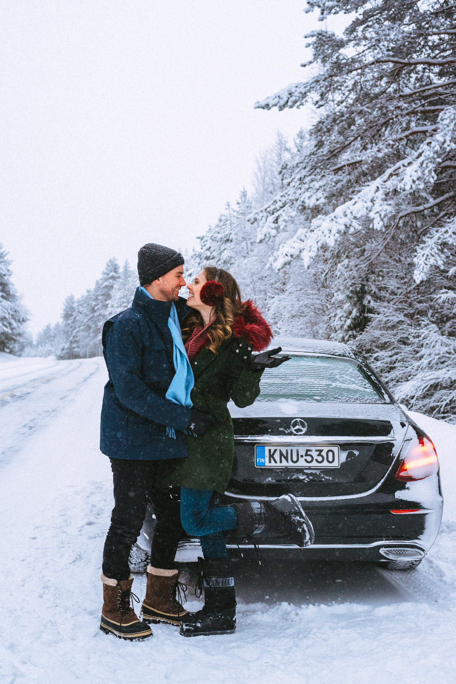 Torrance Coombs and Alyssa Campanella of The A List blog go on a winter road trip in Finland with Sixt