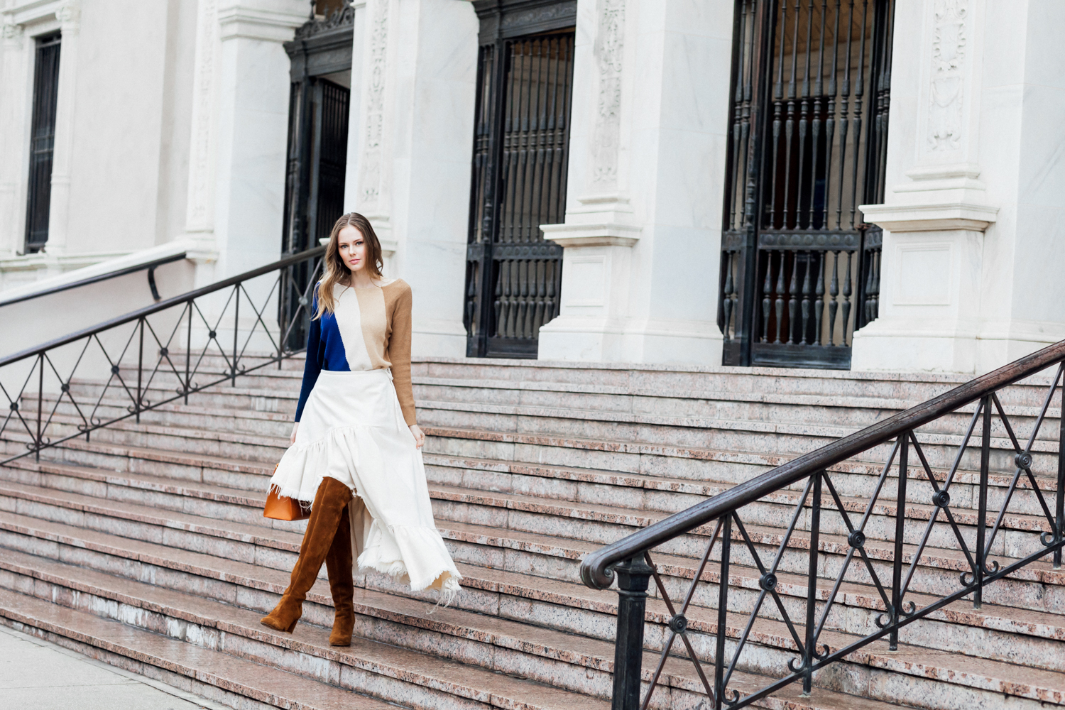Alyssa Campanella of The A List blog wearing Sezane sweater, Sezane Emilie boots, and MARQUES'ALMEIDA skirt while sharing my birthday wishes for turning 28