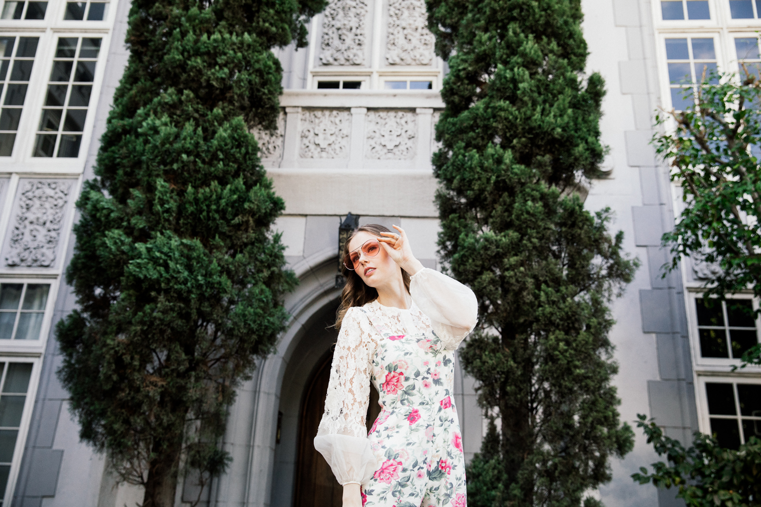 Alyssa Campanella of The A List blog encompasses spring layers wearing Majorelle haven jumpsuit and Thelma Penny Loafers