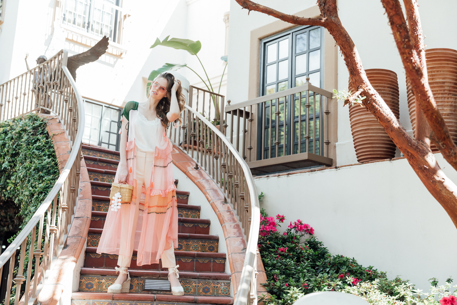 Alyssa Campanella of The A List blog shares style ideas for festival season wearing New Friends Colony Capri Kimono and Nannacay Roge bag