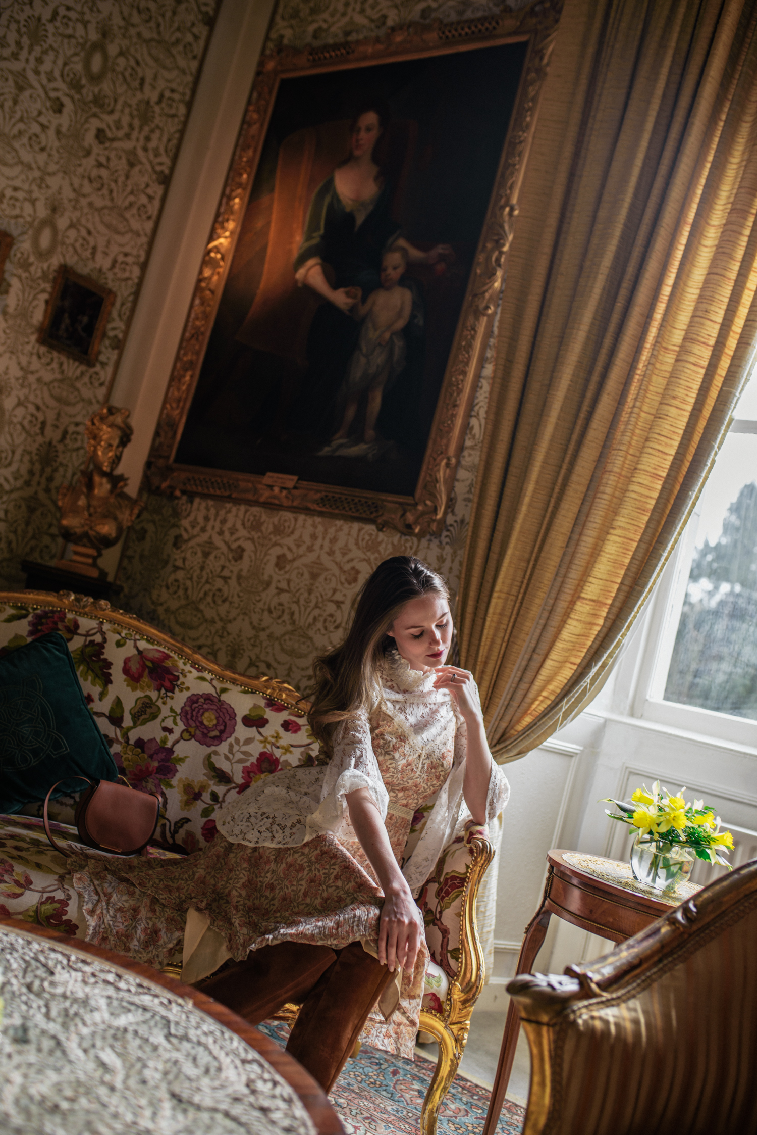 Alyssa Campanella of The A List blog wears the Aubrey dress from Paige denim at the romantic Irish castle Cabra Castle in Ireland