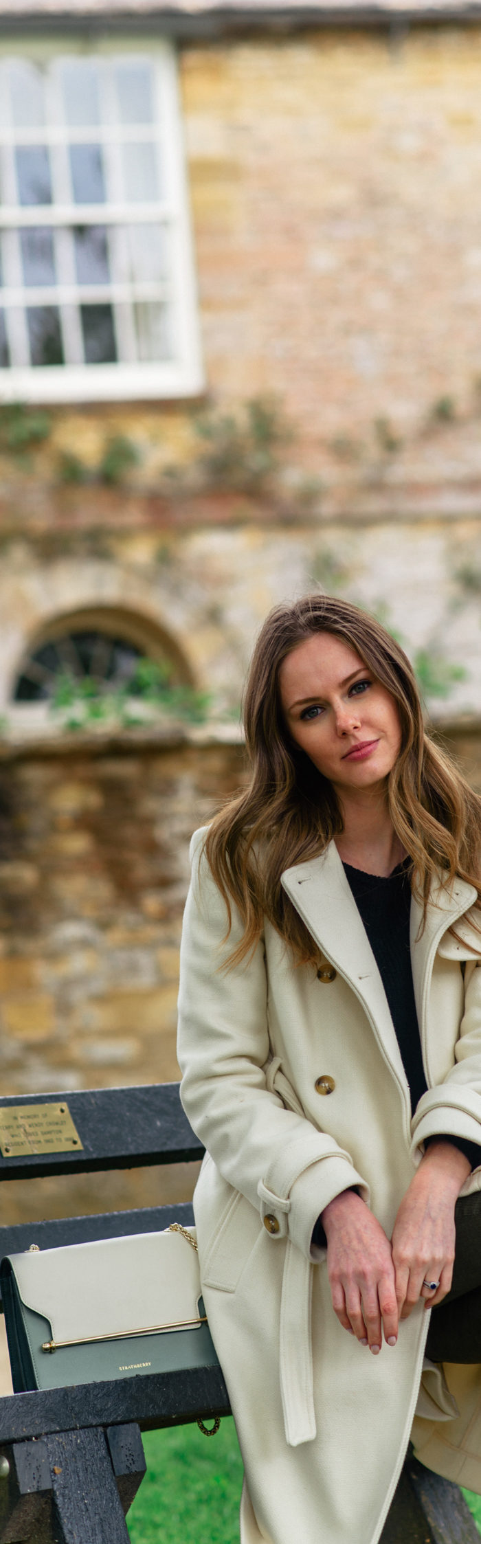 Alyssa Campanella of The A List blog visits Downton Abbey locations in Bampton wearing RED Valentino Armurè trench coat and Strathberry East West bag