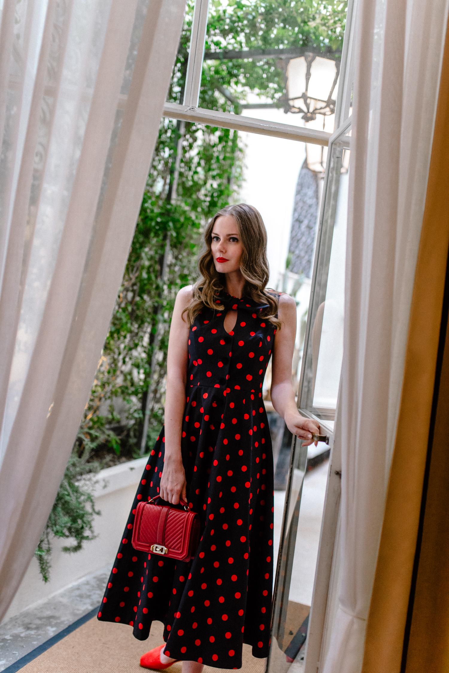 Alyssa Campanella of The A List blog visits Hotel Vilòn in Rome wearing Marianna Senchina SS18 polka dot dress