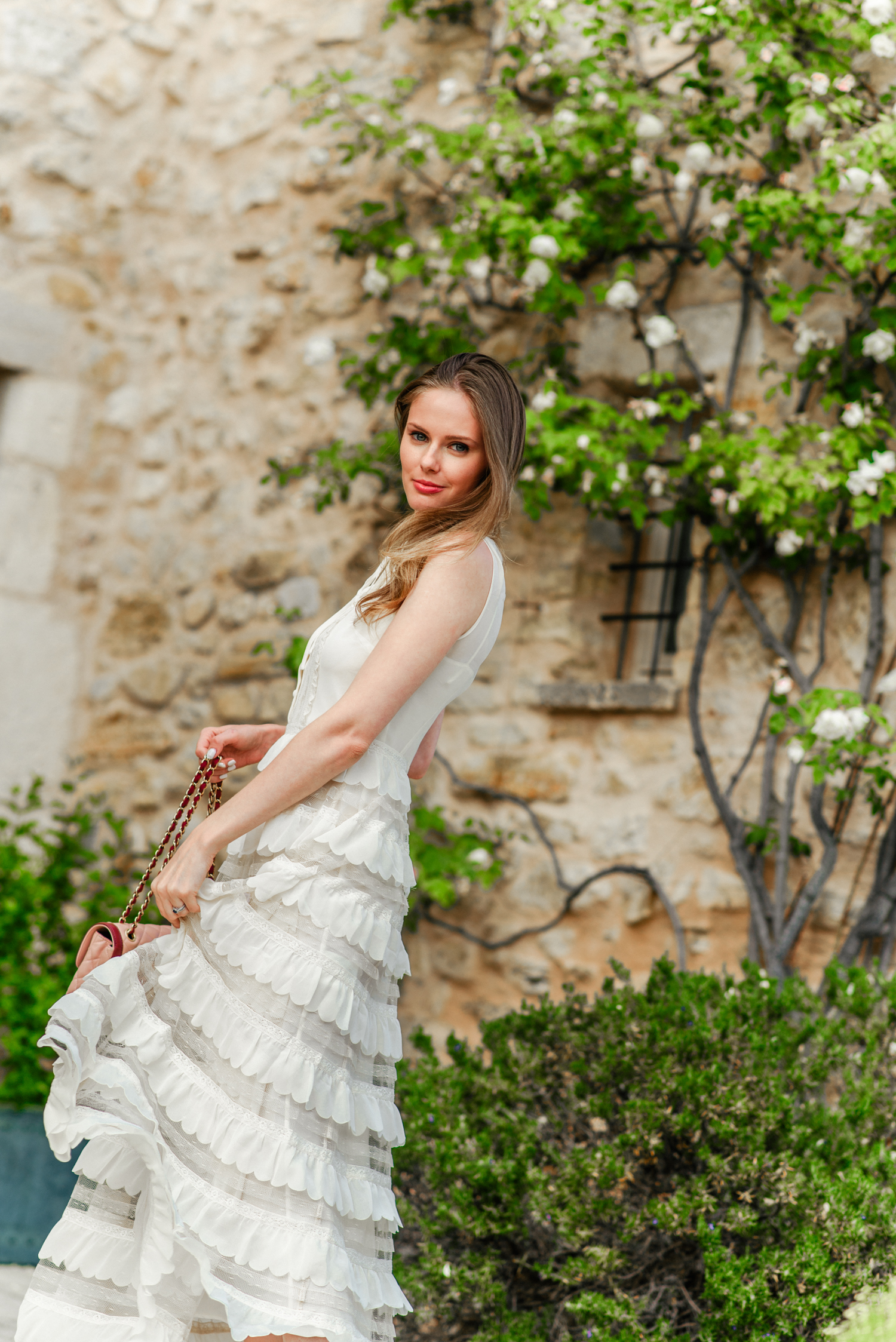 Alyssa Campanella of The A List blog visits La Verrière in Provence, France wearing RED Valentino georgette scalloped dress