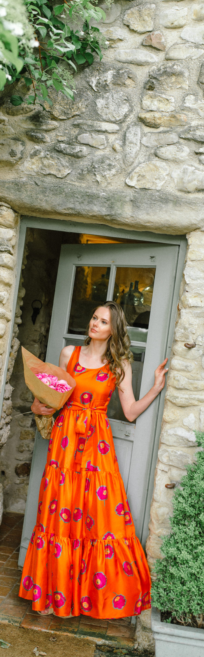 Alyssa Campanella of The A List blog wears the LA Double J Pellicano dress at her Haven In villa in Bonnieux