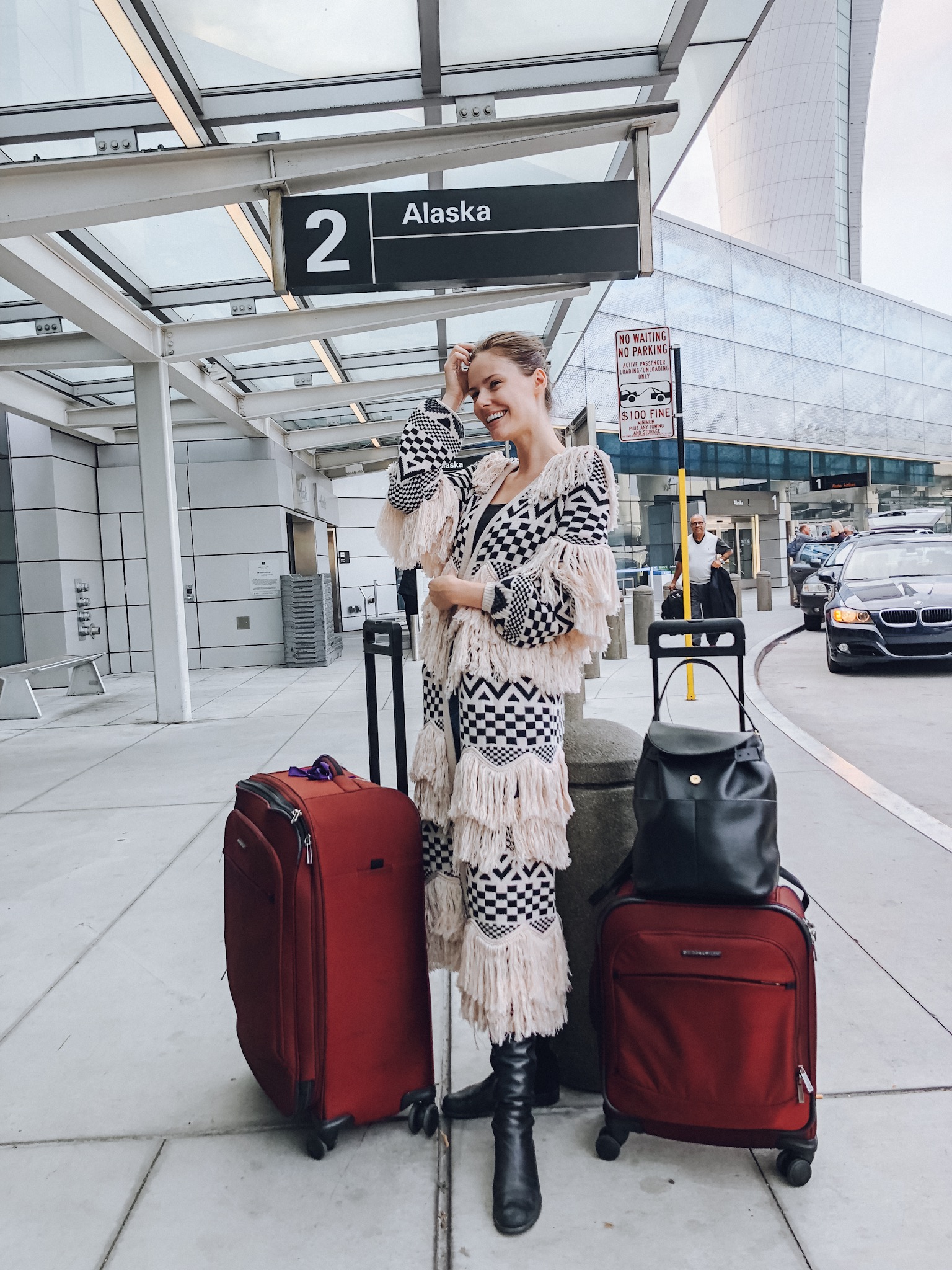 Alyssa Campanella of The A List blog travels to San Francisco with Alaska Airlines and Shopstyle wearing House of Harlow Ash Duster cardigan