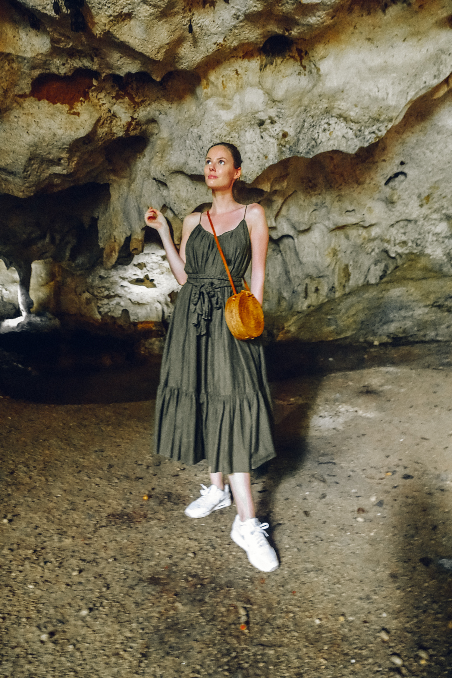 Alyssa Campanella of The A List blog visits Cayman Islands and explores Cayman Crystal Caves in Rhode Resort Lea dress