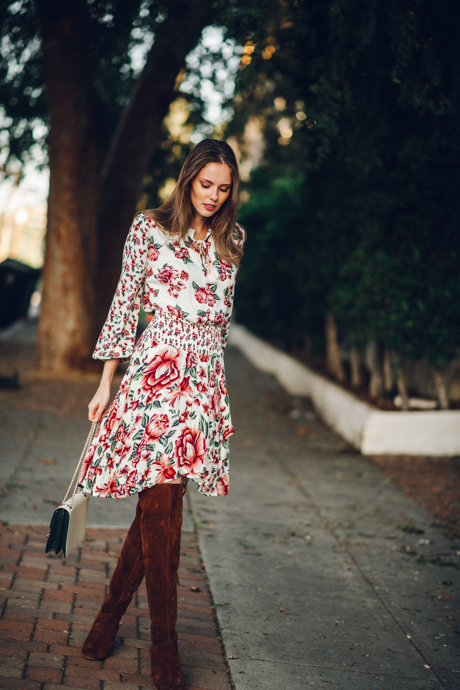Alyssa Campanella of The A List blog shares the perfect fall floral dress wearing Farm Rio for Anthropologie