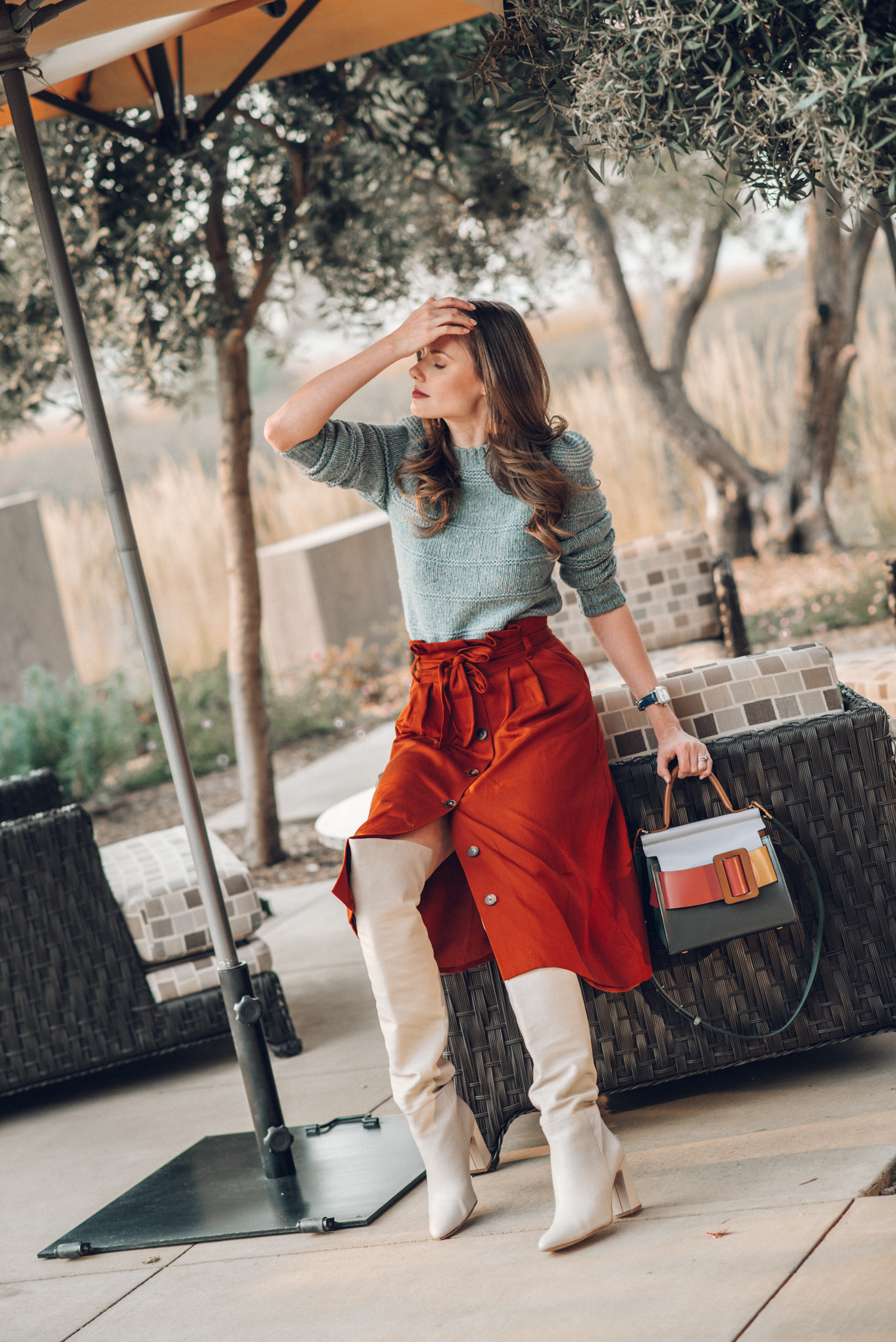 Alyssa Campanella of The A List blog visits B Cellars for Cabernet season 2018 wearing Sezane Zia skirt, What For ivory boots, and Boyy Boutique karl bag
