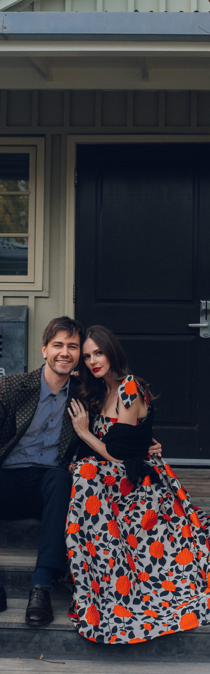 Torrance Coombs and Alyssa Campanella of The A List blog visits Carneros Resort & Spa in November 2018 for cabernet season in a Harvest Cottage wearing Georgia Hardinge poppy willow dress and Mr. Turk suit