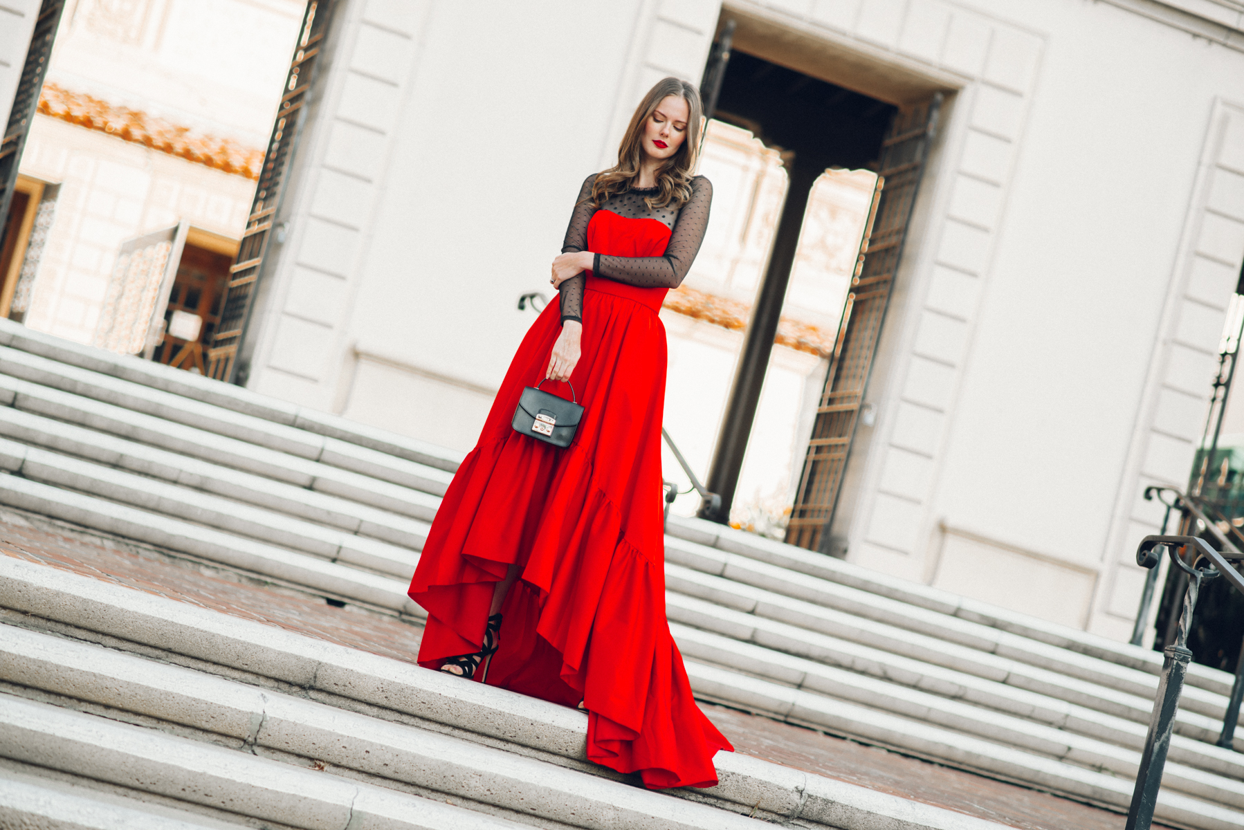 Alyssa Campanella of The A List blog shares her holiday looks wearing Mestiza NY gown and Intimissimi j'adore bodysuit