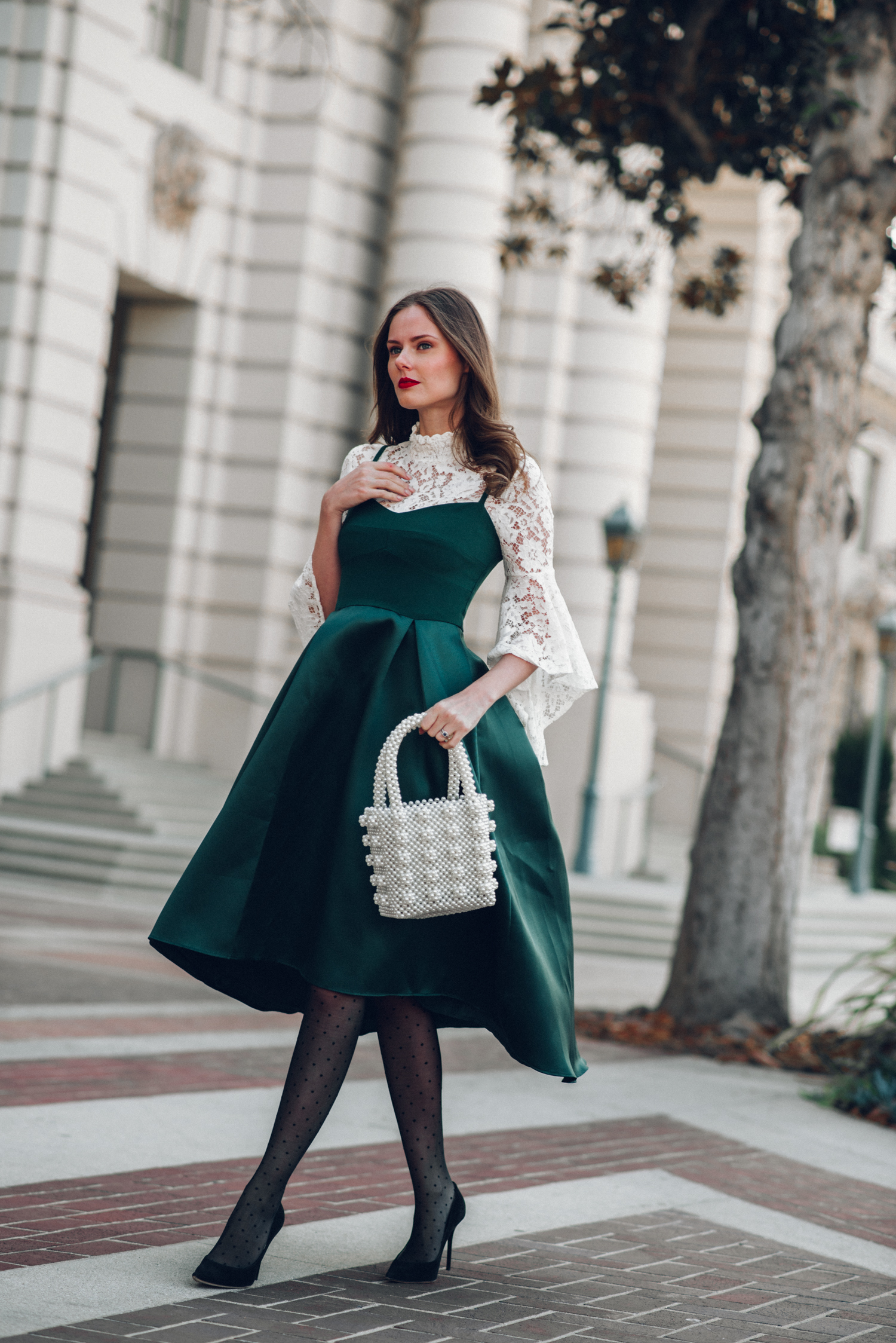 Alyssa Campanella of The A List blog shares her holiday looks wearing Hutch birdie dress